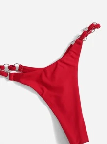 SHEIN Swim Bikini de triángulo halter sólido para playa en verano - Rojo - Ver 5