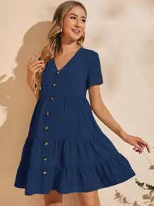 SHEIN Maternity Buttoned Front Smock Dress - Navy Blue - View 5