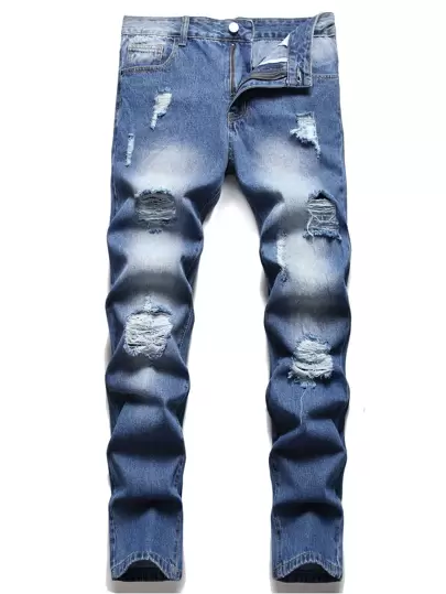男士破洞錐形牛仔褲