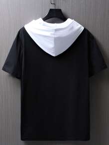 Manfinity Homme 男士T恤合身連帽短袖圖形T恤，笑臉印花休閒夏季聚酯纖維