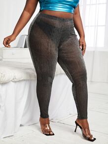 SHEIN SXY Plus See Through Mesh Leggings Without Panty - Black - View 4