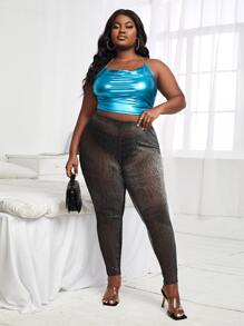 SHEIN SXY Plus See Through Mesh Leggings Without Panty - Black - View 5