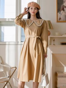 DAZY Đầm Thắt lưng Dây kéo màu trơn Giải trí - Màu Khaki - Xem 1