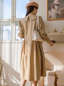 DAZY Đầm Thắt lưng Dây kéo màu trơn Giải trí - Màu Khaki - Xem 2