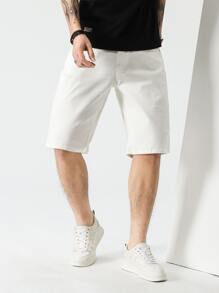 Manfinity 男士口袋貼布牛仔短褲 - 白色 - 查看 1