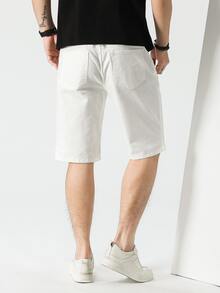 Manfinity 男士口袋貼布牛仔短褲 - 白色 - 查看 2