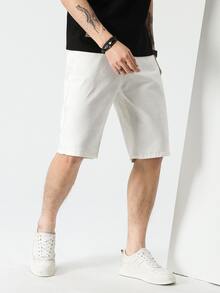 Manfinity 男士口袋貼布牛仔短褲 - 白色 - 查看 3
