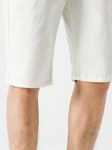Manfinity 男士口袋貼布牛仔短褲 - 白色 - 查看 4