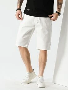 Manfinity 男士口袋貼布牛仔短褲 - 白色 - 查看 6