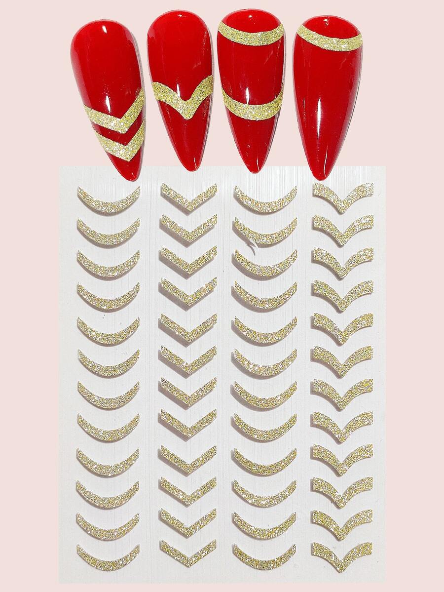 1 miếng dán móng tay sọc long lanh - Vàng - Xem 1