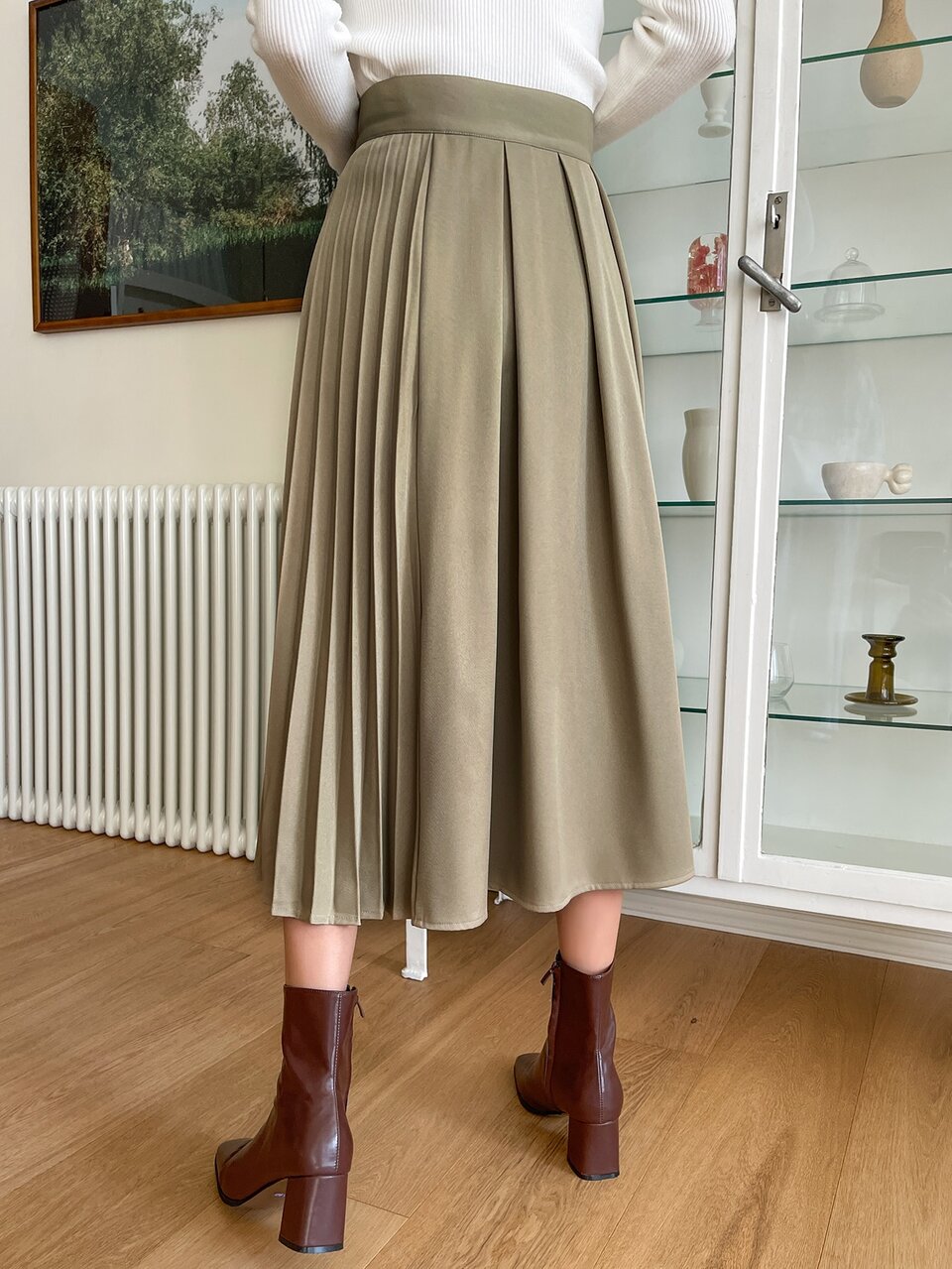 Pleated Panel Draped Side Wrap Skirt
