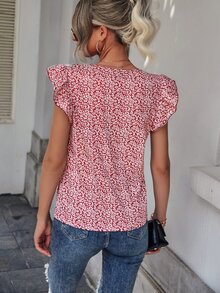 Áo thun nữ Xù Thực vật Tất cả trên in Giải trí - Đỏ và trắng - Xem 2