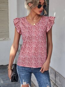 Áo thun nữ Xù Thực vật Tất cả trên in Giải trí - Đỏ và trắng - Xem 4