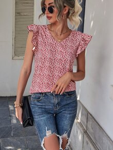 Áo thun nữ Xù Thực vật Tất cả trên in Giải trí - Đỏ và trắng - Xem 5