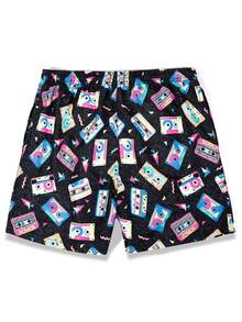 ROMWE MEN Quần Short Nam Thắt nơ trước Hoạt hình Tất cả trên in Kỳ nghỉ - màu đen - Xem 2