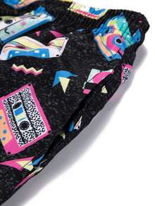 ROMWE MEN Quần Short Nam Thắt nơ trước Hoạt hình Tất cả trên in Kỳ nghỉ - màu đen - Xem 3