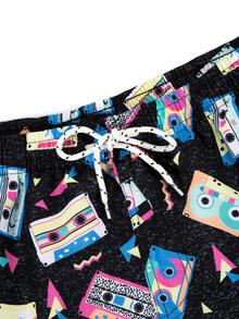 ROMWE MEN Quần Short Nam Thắt nơ trước Hoạt hình Tất cả trên in Kỳ nghỉ - màu đen - Xem 4