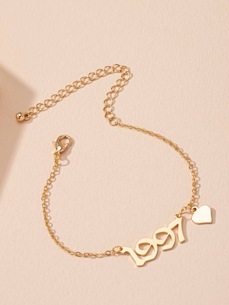 Pulsera con corazón & número con diseño - Amarillo Oro - Añade 5