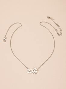 皇冠細節數字吊墜項鍊 - 銀色 - 查看 2