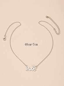 皇冠細節數字吊墜項鍊 - 銀色 - 查看 4