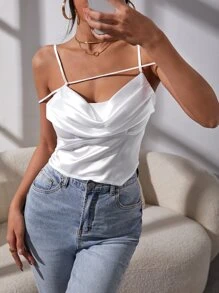 Áo hai dây Vắt Dây kéo màu trơn Gợi cảm - trắng - Xem 1