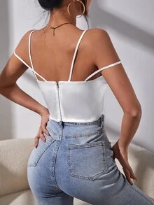 Áo hai dây Vắt Dây kéo màu trơn Gợi cảm - trắng - Xem 2