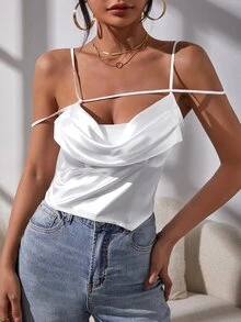 Áo hai dây Vắt Dây kéo màu trơn Gợi cảm - trắng - Xem 4