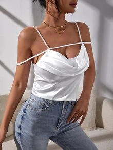 Áo hai dây Vắt Dây kéo màu trơn Gợi cảm - trắng - Xem 5