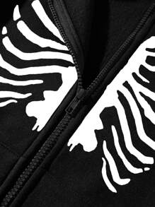 SHEIN Unity Áo hoodie ấm áp In Bộ xương Dây kéo - màu đen - Xem 3