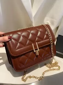 Túi đeo vai dây chuyền chần bông - Cà phê nâu - Xem 1