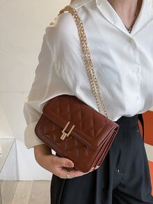 Túi đeo vai dây chuyền chần bông - Cà phê nâu - Xem 3