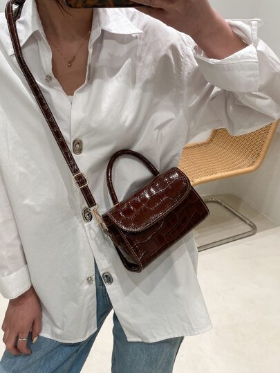 Bolso de mano de uso diario casual con textura de patrón de piel de cocodrilo para mujeres