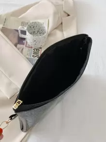 Minimalist Crocodile Embossed Clutch Bag, Animal Print Women Bag - Black - View 3