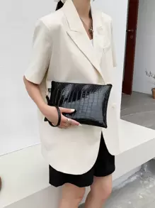 Minimalist Crocodile Embossed Clutch Bag, Animal Print Women Bag - Black - View 4