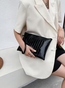 Minimalist Crocodile Embossed Clutch Bag, Animal Print Women Bag - Black - View 5