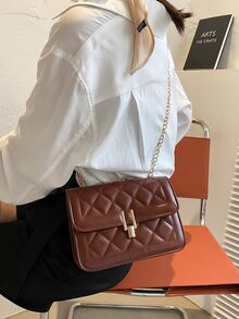 Túi đeo vai dây chuyền chần bông - Cà phê nâu - Xem 4