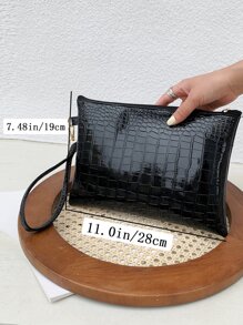 Minimalist Crocodile Embossed Clutch Bag, Animal Print Women Bag - Black - View 7