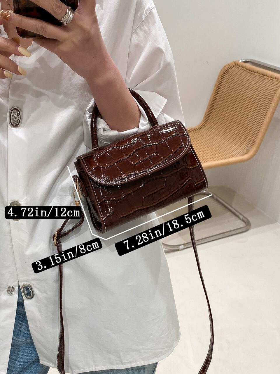 Lightweight,Business Casual Mini Crocodile Embossed Top Handle Satchel Bag For Teen Girls Women College Students,Rookies & White-Collar Workers Perfect For Office,College,Work ,Business,Commute,Outdoors, Travel, Outings, Perfect For Rodeo Occasion, Animal Print Women Bag