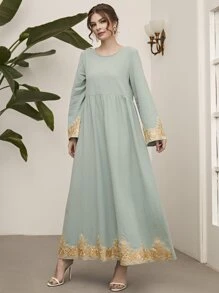 Al Najma Floral Embroidery Maxi Dress - Mint Green - View 1