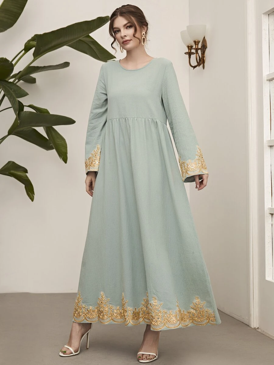 Al Najma Floral Embroidery Maxi Dress - Mint Green - View 1