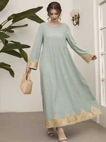 Al Najma Floral Embroidery Maxi Dress - Mint Green - View 4
