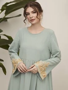 Al Najma Floral Embroidery Maxi Dress - Mint Green - View 5