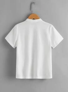 SHEIN Young Boy Simple Fashion Dinosaur Print Polo Shirt, Stand Collar - White - View 2