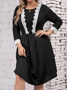 Vestido con encaje - Negro - Ver 1
