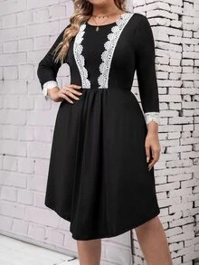 Vestido con encaje - Negro - Ver 4