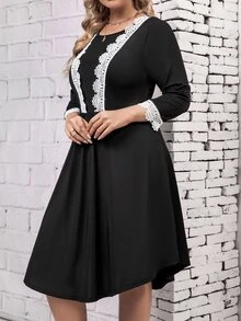 Vestido con encaje - Negro - Ver 5