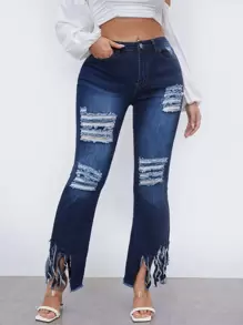 SHEIN Ripped Raw hem Jeans