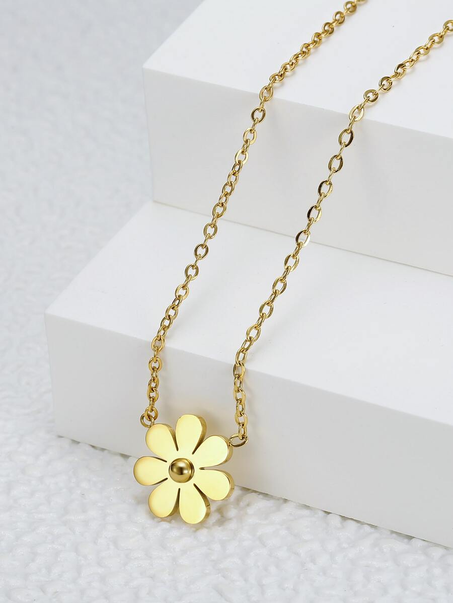 花朵掛飾項鍊 - 金黃色 - 查看 1