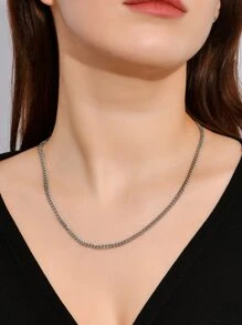 MONALLY 18K镀金简约时尚磨扭链锁骨链金项链女款不锈钢首饰配饰闺蜜毕业礼物 - 銀色 - 查看 6