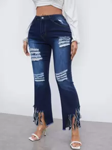 SHEIN Ripped Raw hem Jeans